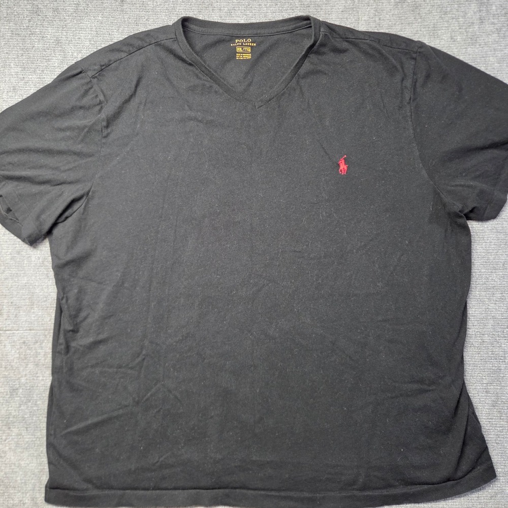 Polo Ralph Lauren Mens V-Neck T-Shirt Black Red Pony Logo XXL Short Sleeve